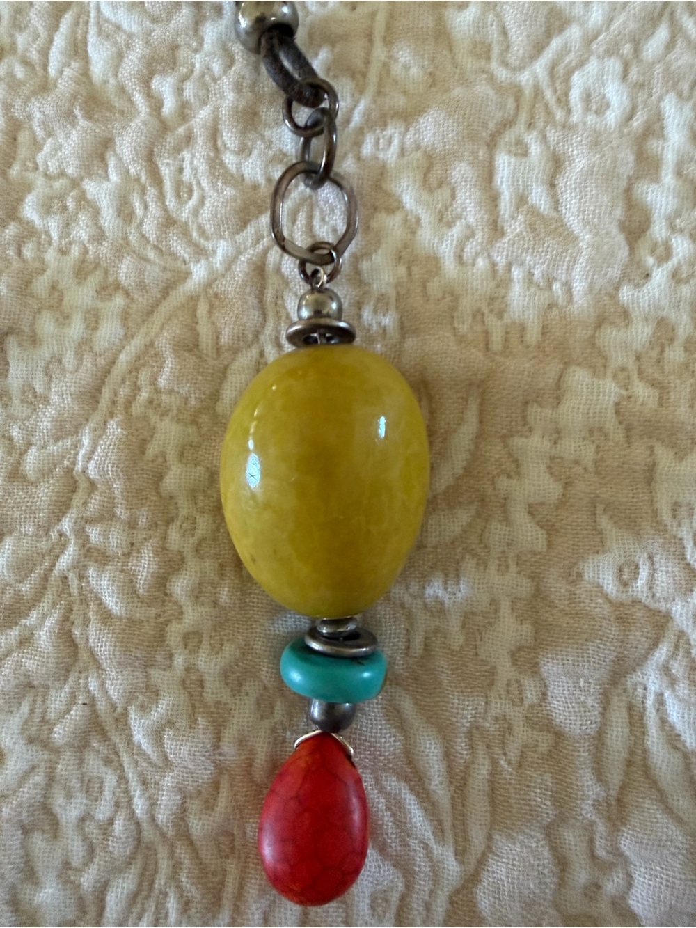 Chartreuse Stone Long Pendant Necklace and and Earring Set